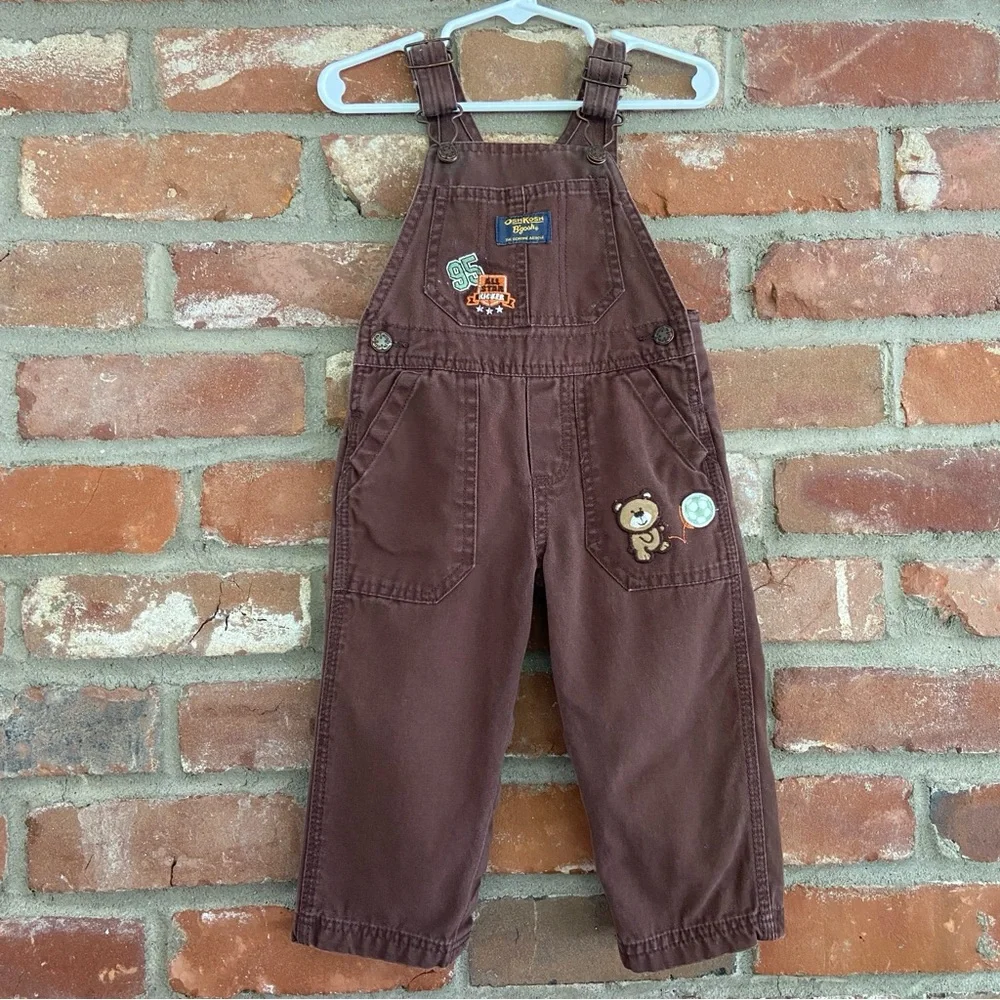 Oshkosh B’Gosh Cotton Overalls Brown 18m Bear Soccerball 95 Pants